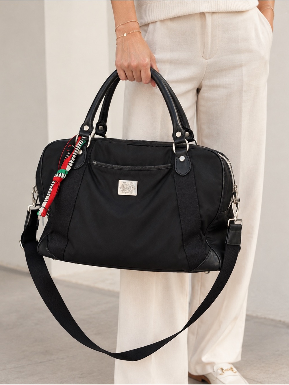 Orobianco Black Leather Trim Briefcase Satchel 2-Way Travel Business Bag